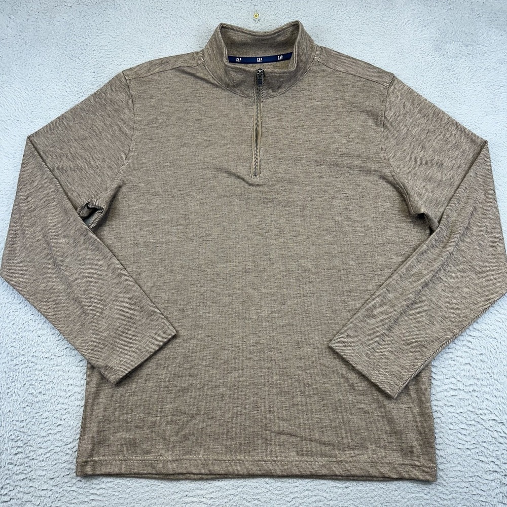 GAP Pullover Mens Large Brown Quarter Zip Sweater‎ Stretch Lightweight Casual
